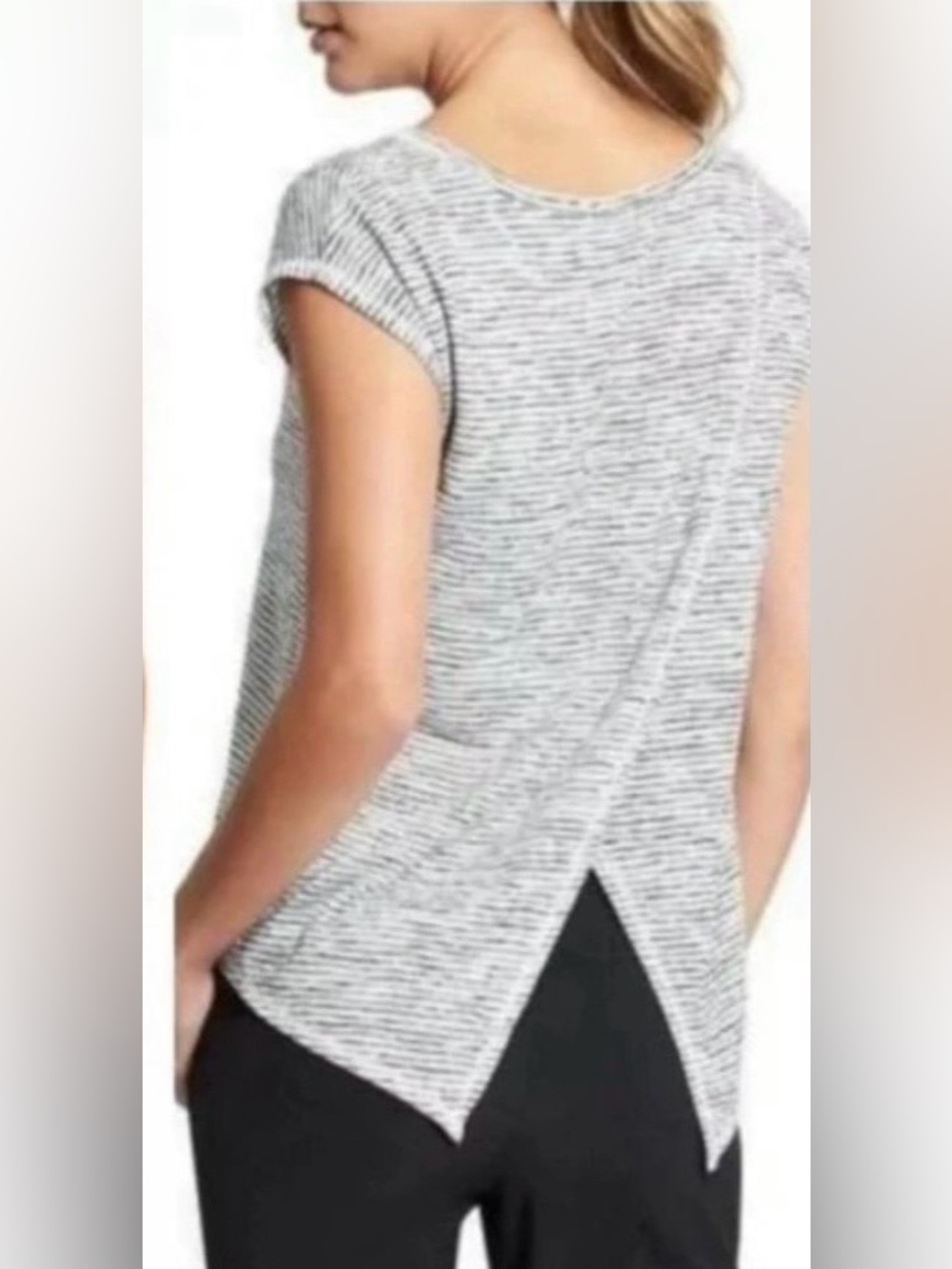 Athleta Breezy Cross Back Top Striped White/Gray XXS